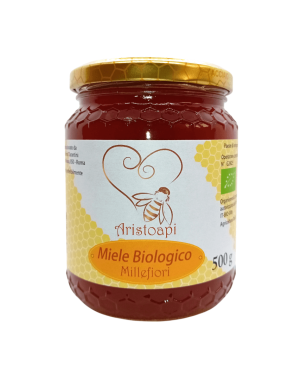 Vasetto di Miele Millefiori Biologico 500g Aristoapi – Etichetta fronte – Prodotto artigianale
