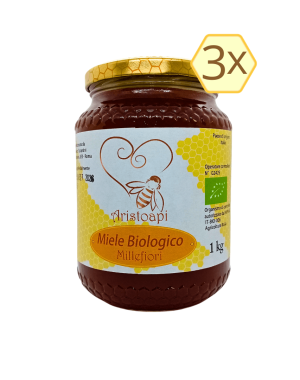 Vasetto di Miele Millefiori Biologico Aristoapi da 1 kg con etichetta “3x” – Confezione risparmio