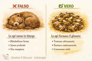Confronto falso mito letargo api vs verità glomere - le api non ibernano ma restano attive