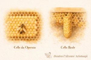 Confronto tra celle operaia esagonali e celle reali delle api verticale