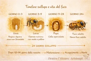 Ciclo di vita del fuco ape: dalla deposizione uovo a fuco adulto in 24 giorni